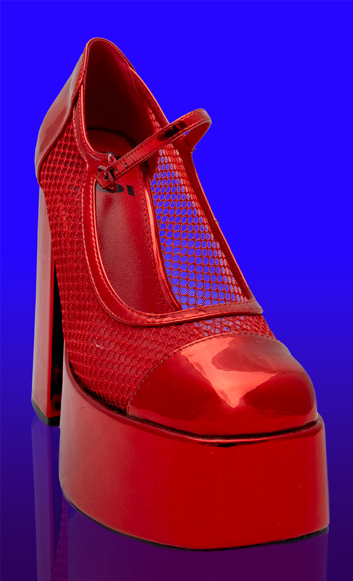 Koi Footwear - Regular Frankie Fan Fishnet Platform Heels Red