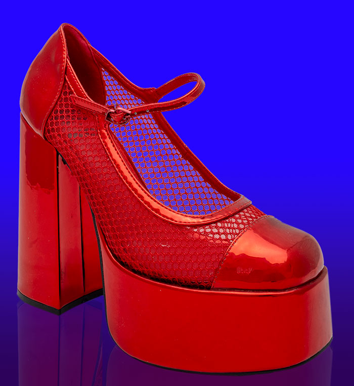 Koi Footwear - Regular Frankie Fan Fishnet Platform Heels Red